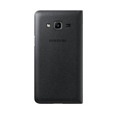 Samsung Galaxy J1 2016 (J120) oficiāls Flip Wallet Cover atvērams melns ādas maciņš (maks) / Vacins.lv