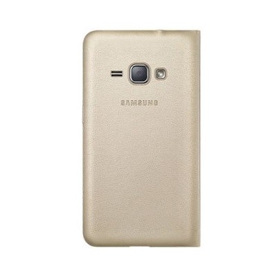 Samsung Galaxy J1 2016 (J120) oficiāls Flip Wallet Cover atvērams zelta ādas maciņš (maks) / Vacins.lv