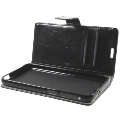 HTC Desire 628 atvēramais ādas melns maciņš (maks) / Vacins.lv