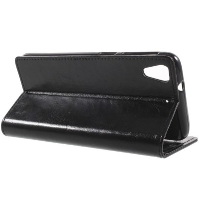 HTC Desire 628 atvēramais ādas melns maciņš (maks) / Vacins.lv