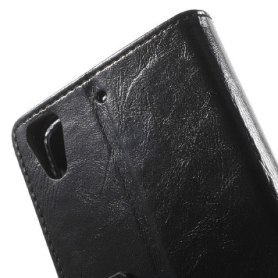 HTC Desire 628 atvēramais ādas melns maciņš (maks) / Vacins.lv