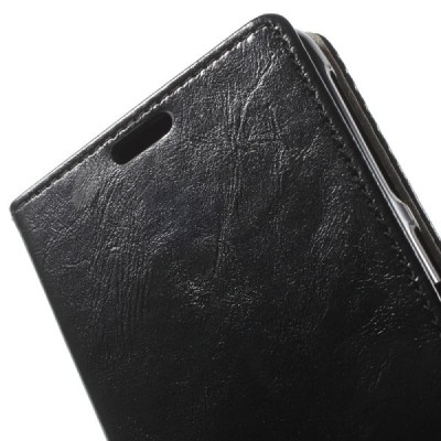 HTC Desire 628 atvēramais ādas melns maciņš (maks) / Vacins.lv