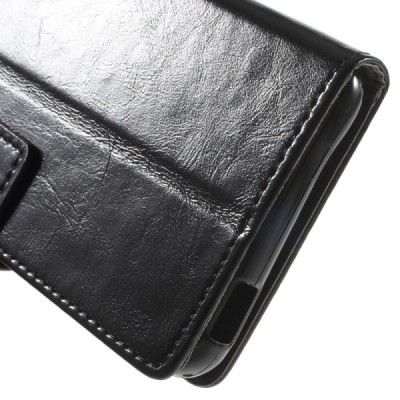 HTC Desire 628 atvēramais ādas melns maciņš (maks) / Vacins.lv