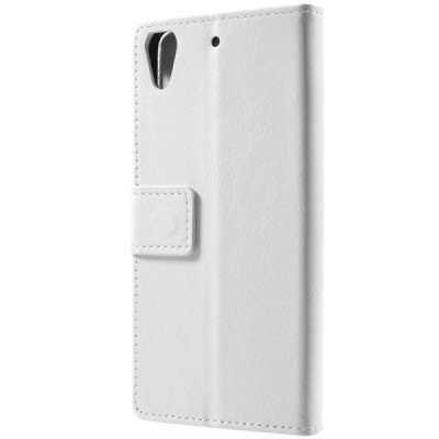 HTC Desire 628 atvēramais ādas balts maciņš (maks) / Vacins.lv