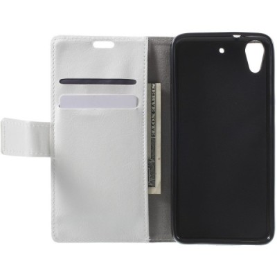 HTC Desire 628 atvēramais ādas balts maciņš (maks) / Vacins.lv