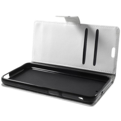 HTC Desire 628 atvēramais ādas balts maciņš (maks) / Vacins.lv