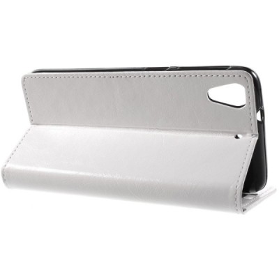 HTC Desire 628 atvēramais ādas balts maciņš (maks) / Vacins.lv