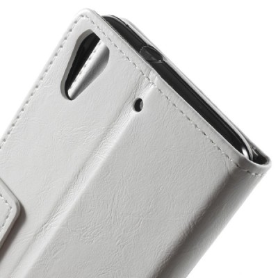 HTC Desire 628 atvēramais ādas balts maciņš (maks) / Vacins.lv