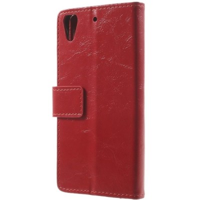 HTC Desire 628 atvēramais ādas sarkans maciņš (maks) / Vacins.lv