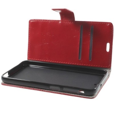 HTC Desire 628 atvēramais ādas sarkans maciņš (maks) / Vacins.lv