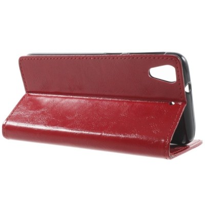 HTC Desire 628 atvēramais ādas sarkans maciņš (maks) / Vacins.lv