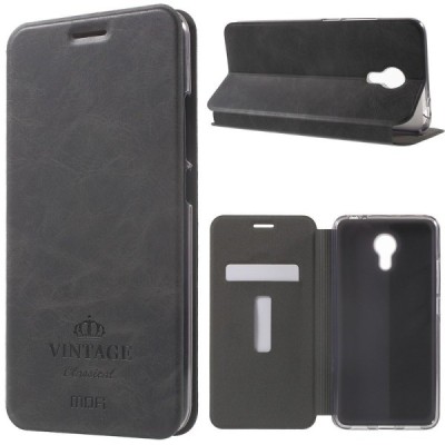 Meizu m3 note „Mofi“ Vintage sērijas melns ādas atvērams maciņš / Vacins.lv