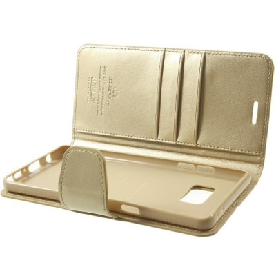 Samsung Galaxy Note 7 (N930) Mercury Sonata atvērams zelta ādas futrālis - maciņš / Vacins.lv