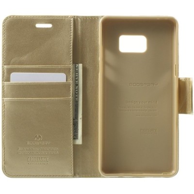 Samsung Galaxy Note 7 (N930) Mercury Sonata atvērams zelta ādas futrālis - maciņš / Vacins.lv