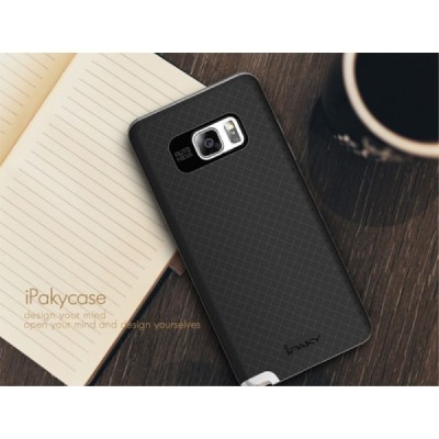 Samsung Galaxy Note 7 (N930) „IPAKY“ kieto silikono TPU juodas (sidabriniais apvadais) dėklas - nugarėlė / Priedai.lt