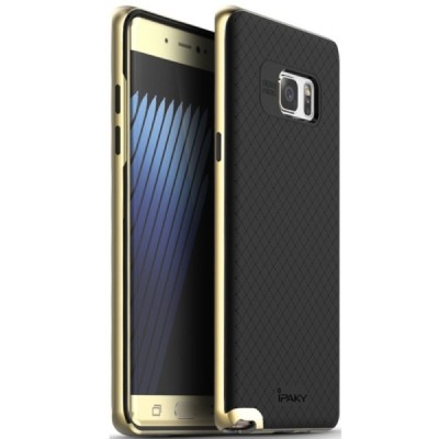 Samsung Galaxy Note 7 (N930) „IPAKY“ cieta silikona (TPU) melns apvalks (apmales - zeltā krāsā) / Vacins.lv