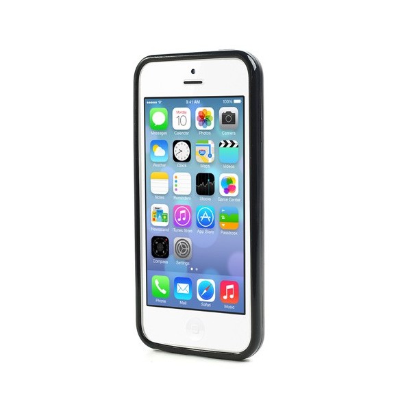 Plastikinis dėklas su kieto silikono rėmu - skaidrus/juodas (iPhone 5C)