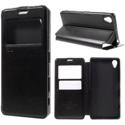 Sony Xperia X (F5121, F5122) Roar Noble ādas atvēramais melns futrālis / Vacins.lv