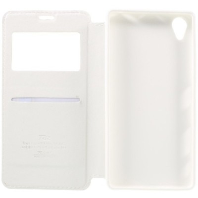Sony Xperia X (F5121, F5122) Roar Noble ādas atvēramais balts futrālis / Vacins.lv