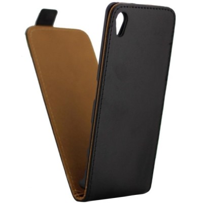 Sony Xperia X (F5121, F5122) vertikaliai (žemyn) atverčiamas juodas odinis dėklas / Priedai.lt