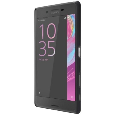 Sony Xperia X (F5121, F5122) Nillkin Frosted Shield melns plastmasas futrālis + ekrāna aizsargplēve / Vacins.lv