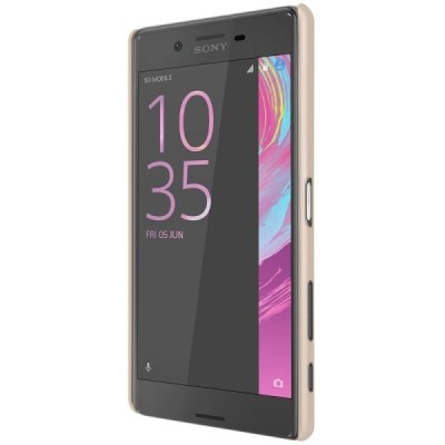 Sony Xperia X (F5121, F5122) Nillkin Frosted Shield zelta plastmasas futrālis + ekrāna aizsargplēve / Vacins.lv