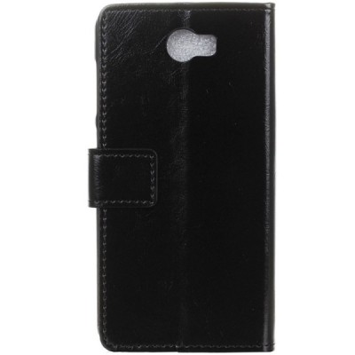 Huawei Y5 II (Huawei Y5 2, Huawei Honor 5, Huawei Honor Play 5, Huawei Honor 5 Play) atvēramais ādas melns maciņš, grāmata (maks