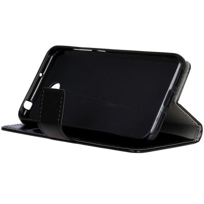 Huawei Y5 II (Huawei Y5 2, Huawei Honor 5, Huawei Honor Play 5, Huawei Honor 5 Play) atvēramais ādas melns maciņš, grāmata (maks