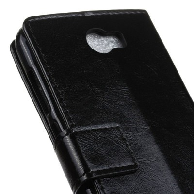 Huawei Y5 II (Huawei Y5 2, Huawei Honor 5, Huawei Honor Play 5, Huawei Honor 5 Play) atvēramais ādas melns maciņš, grāmata (maks