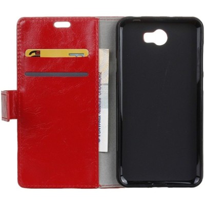 Huawei Y5 II (Huawei Y5 2, Huawei Honor 5, Huawei Honor Play 5, Huawei Honor 5 Play) atvēramais ādas sarkans maciņš, grāmata (ma