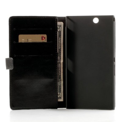 Sony Xperia Z Ultra atvēramais melns ādas futrālis - maciņš / Vacins.lv