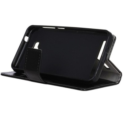 Huawei Y3 II (Huawei Y3 2) atverčiamas juodas odinis dėklas, knygutė - piniginė / Priedai.lt