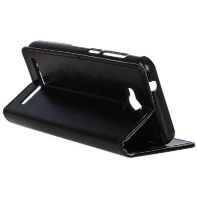 Huawei Y3 II (Huawei Y3 2) atverčiamas juodas odinis dėklas, knygutė - piniginė / Priedai.lt