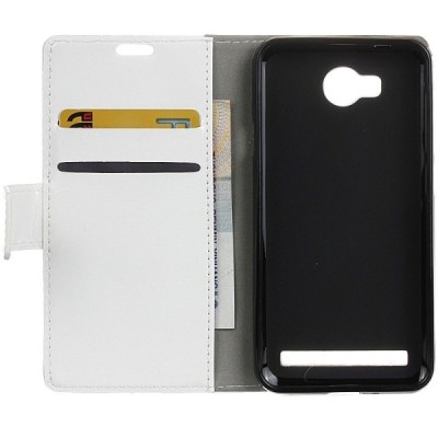 Huawei Y3 II (Huawei Y3 2) atverčiamas baltas odinis dėklas, knygutė - piniginė / Priedai.lt