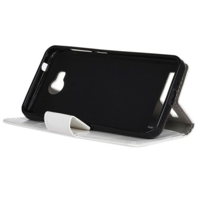 Huawei Y3 II (Huawei Y3 2) atverčiamas baltas odinis dėklas, knygutė - piniginė / Priedai.lt