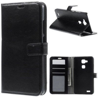 Huawei Ascend Mate 7 atverčiamas juodas odinis dėklas - piniginė / Priedai.lt