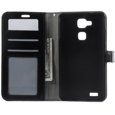 Huawei Ascend Mate 7 atverčiamas juodas odinis dėklas - piniginė / Priedai.lt