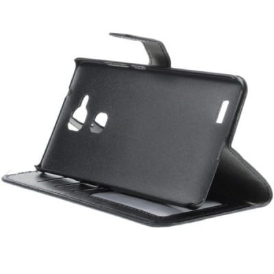 Huawei Ascend Mate 7 atverčiamas juodas odinis dėklas - piniginė / Priedai.lt