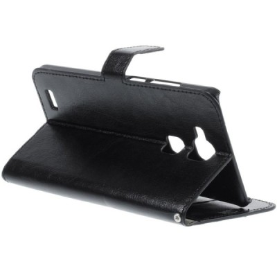 Huawei Ascend Mate 7 atverčiamas juodas odinis dėklas - piniginė / Priedai.lt