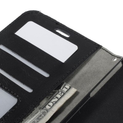 Huawei Ascend Mate 7 atverčiamas juodas odinis dėklas - piniginė / Priedai.lt