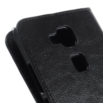 Huawei Ascend Mate 7 atverčiamas juodas odinis dėklas - piniginė / Priedai.lt