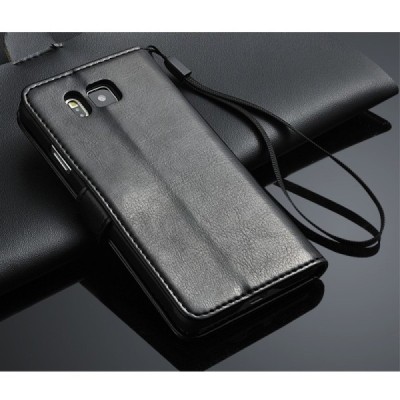 Samsung Galaxy Alpha (G850) atverčiamas juodas odinis dėklas - piniginė / Priedai.lt