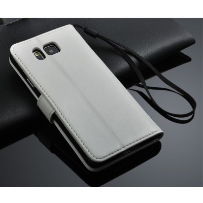 Samsung Galaxy Alpha (G850) atverčiamas baltas odinis dėklas - piniginė / Priedai.lt