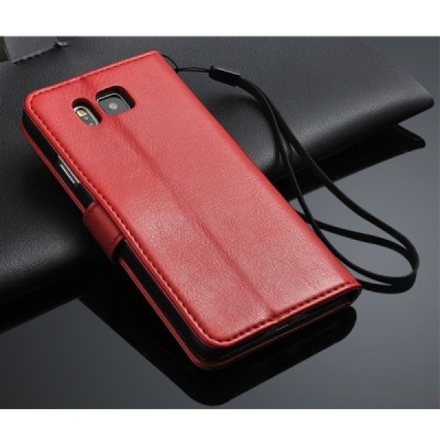 Samsung Galaxy Alpha (G850) atverčiamas raudonas odinis dėklas - piniginė / Priedai.lt