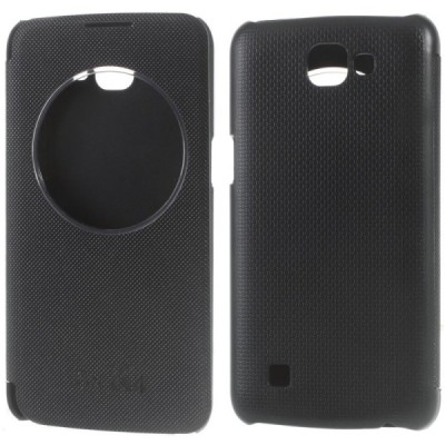 LG K4 (K120E) View Window melns atvēramais ādas maciņš / Vacins.lv