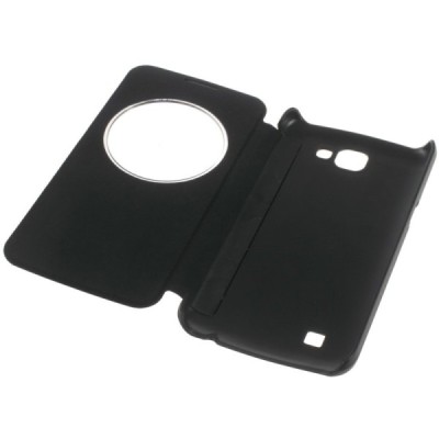 LG K4 (K120E) View Window melns atvēramais ādas maciņš / Vacins.lv