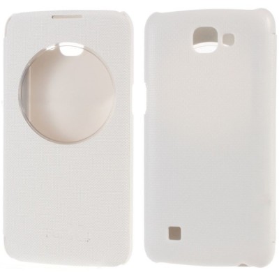 LG K4 (K120E) View Window baltas odinis atverčiamas dėklas su langeliu / Priedai.lt