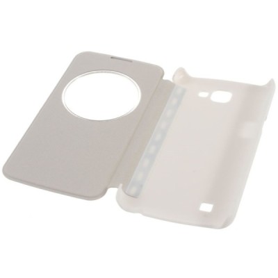 LG K4 (K120E) View Window baltas odinis atverčiamas dėklas su langeliu / Priedai.lt