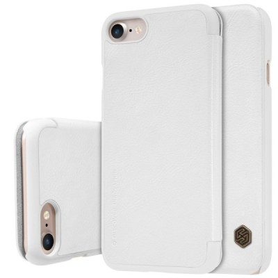 Greznais „Nillkin“ Qin sērijas ādas atvērams balts Apple iPhone 7 (iPhone 8) maciņš / Vacins.lv