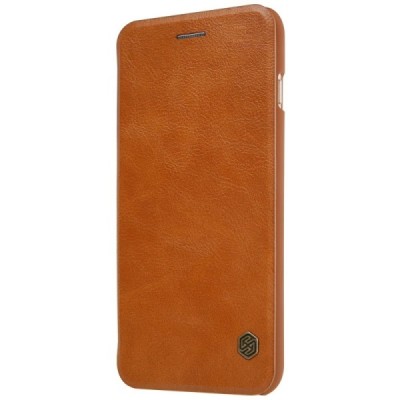 Prabangus „Nillkin“ Qin serijos rudas odinis atverčiamas Apple iPhone 7 Plus (iPhone 8 Plus) dėklas / Priedai.lt